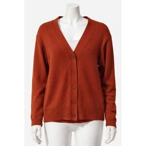 MUJI 100% Wool V-Neck Cardigan Sweater Rust Orange Womens XS Japan Minimalist